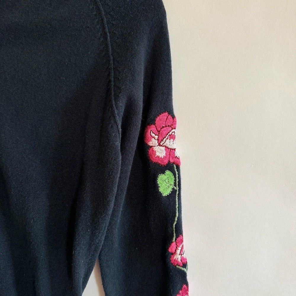 Rave Vintage Womens 90s Y2k Full Zip Hooded Sweatshirt Floral Embroidered Blue S
